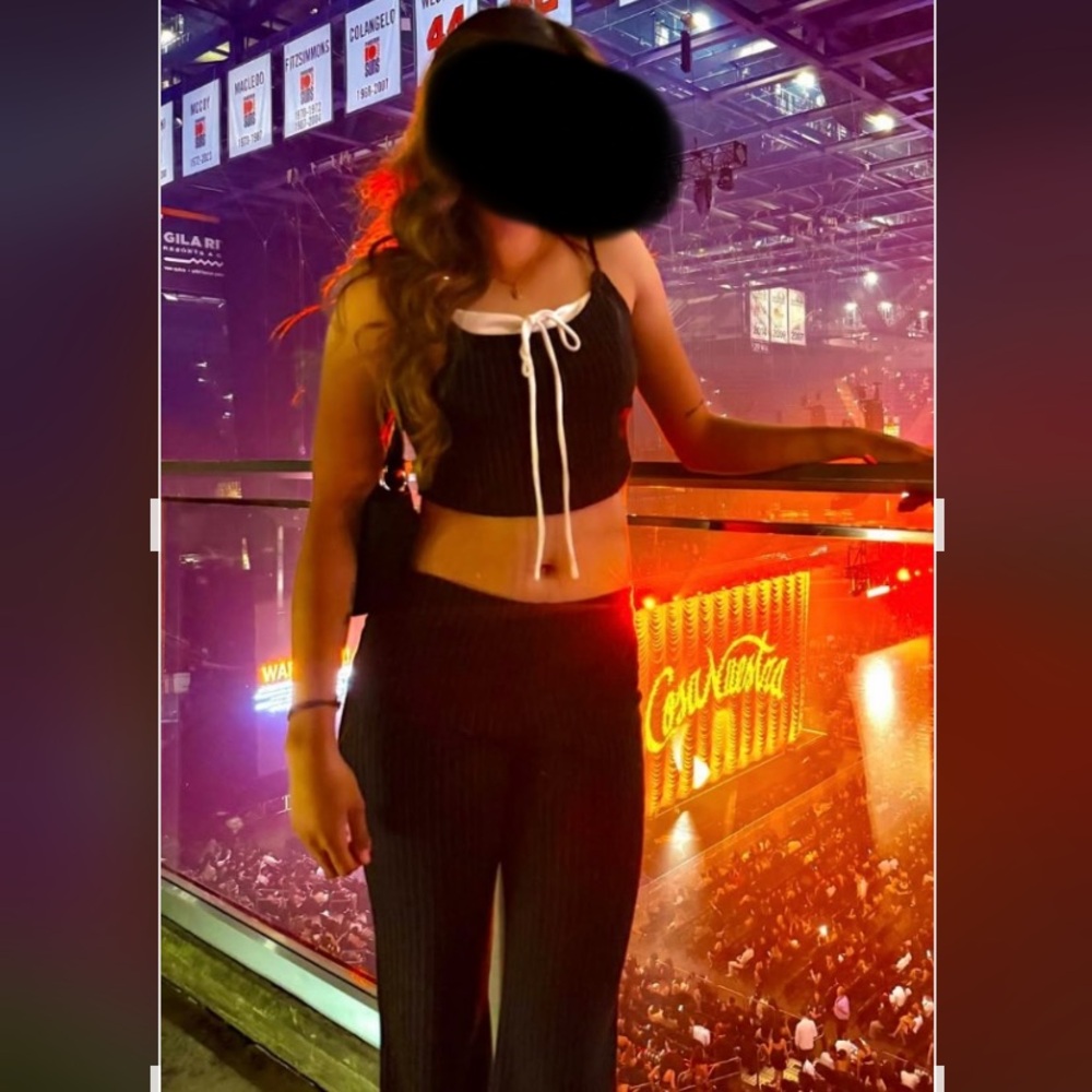 7 Day Wknd tank & pants SET black / white pin stripes size M polyester spandex